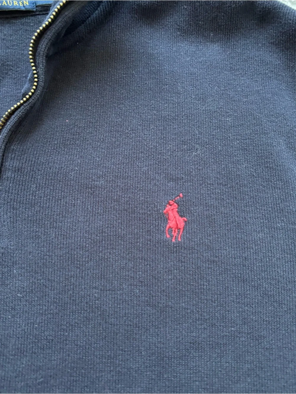 Polo Ralph Lauren Quarter Zip Estate Rib Pullover Navy Blue Pony Cotton - M